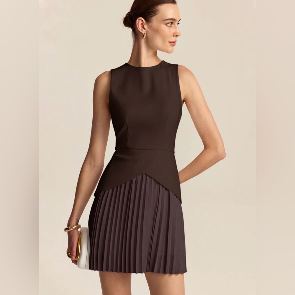 Commense Brown Sleeveless Mini Dress